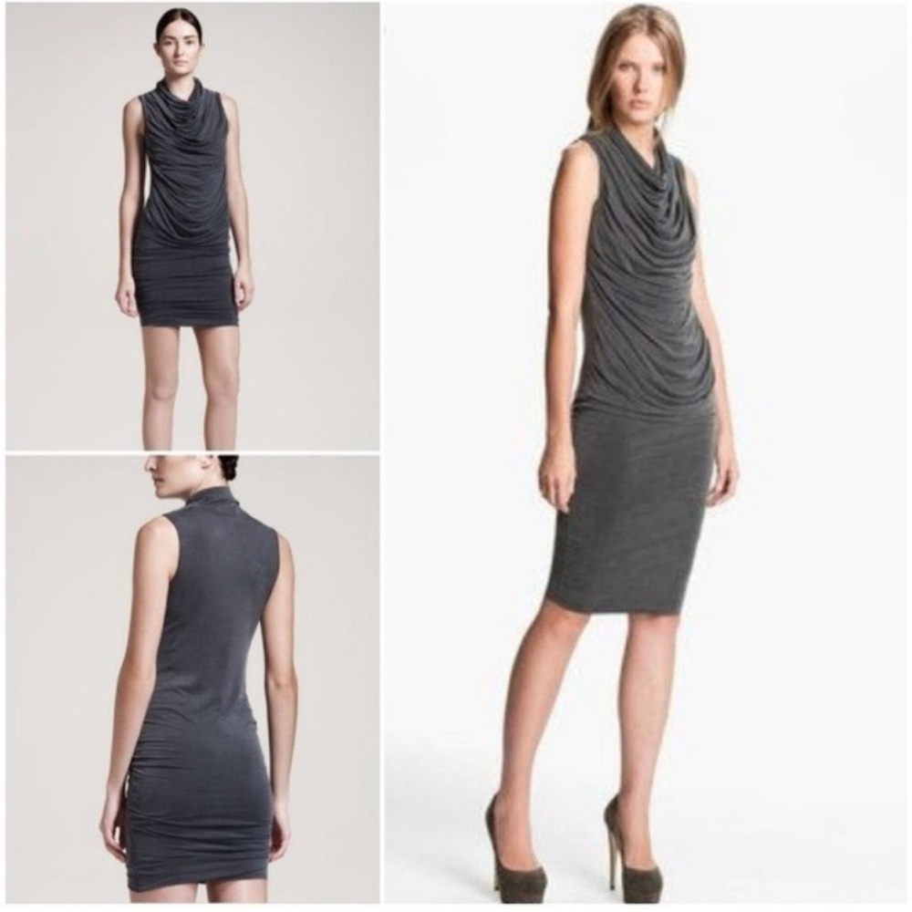 Helmut Lang, gray Cowell neck dress